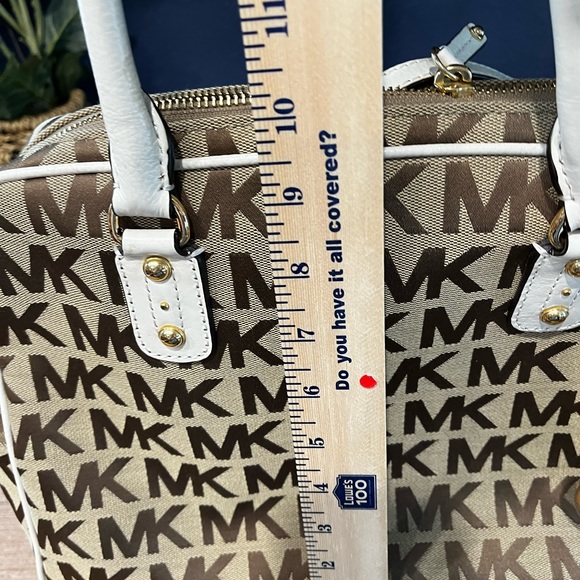 NWT Michael Kors Signature Large Tan & White Satchel - Picture 8 of 12